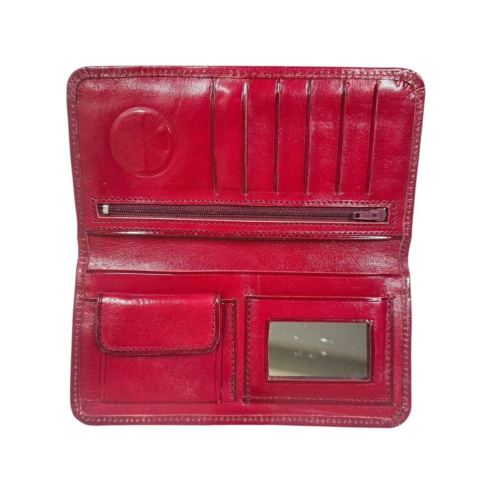 Vtg‎ Red Tooled Leather Sunflower Womens Embossed Clutch Wallet Mexico 8" x 4" - Picture 9 of 10
